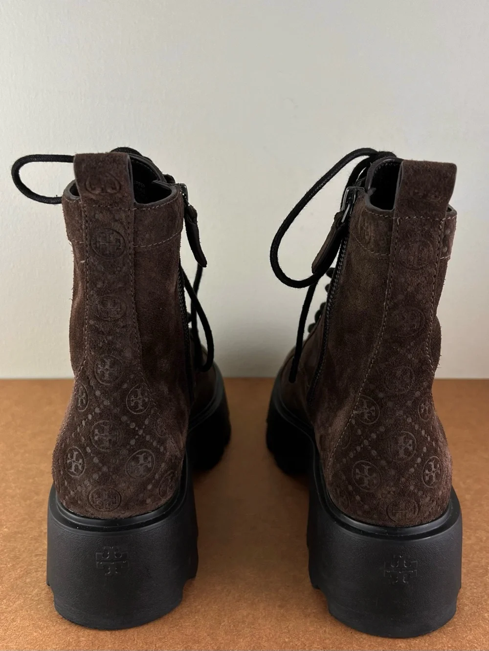 TORY BURCH BROWN SUEDE COMBAT BOOTS